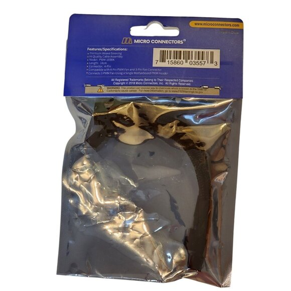 1 to 3 All Black Sleeved PWM 103BK Fan Splitter Cable Micro Connectors Parts - Picture 4 of 5